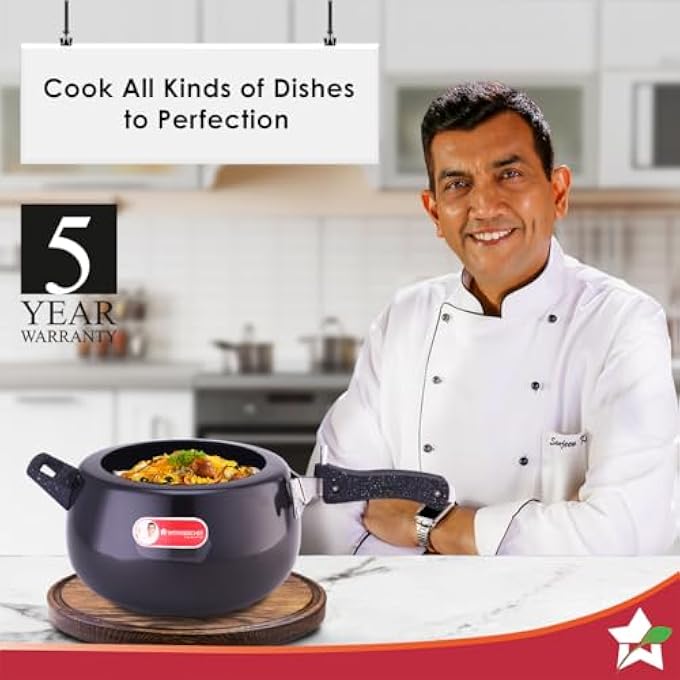 وندر شيف طنجرة ضغط توروس بغطاء داخلي من الألمنيوم الصلب سعة 5 لترات ومقابض ناعمة الملمس لضمان المتانة ومناسبة للاستخدام بالحث الحراري باللون الأسود - Image 3