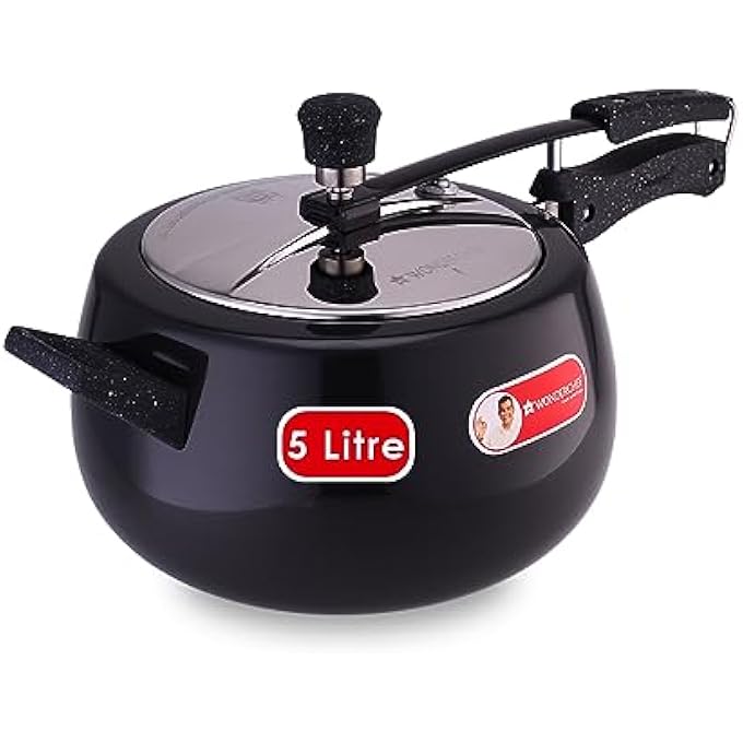 وندر شيف طنجرة ضغط توروس بغطاء داخلي من الألمنيوم الصلب سعة 5 لترات ومقابض ناعمة الملمس لضمان المتانة ومناسبة للاستخدام بالحث الحراري باللون الأسود - Image 2
