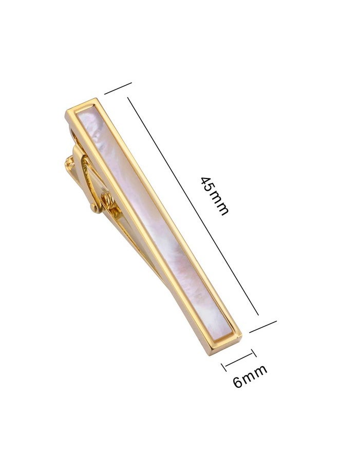 Jonwo - Mother Of Pearl Men Cufflinks And Tie Clip Set Regular Necktie Tie Bar Pin Cuff Links For Wedding Business Shirt Tie (14K Gold Plated Tie Clip And Cufflinks Set) - Image 1