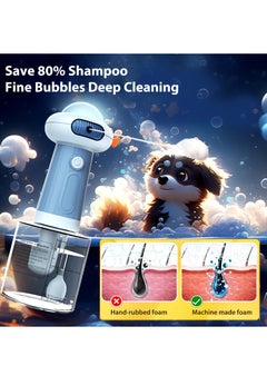 Excefore Electric Pet Cleaning Foam Machine Upgrade IPX7 Waterproof Dog Bath Supplies Automatic Cat Dog Soap Dispenser Magnetic Charging Shampoo Frother for Dogs Cats Deep Cleaning Pet Fur 350ml Blue  - Image 5