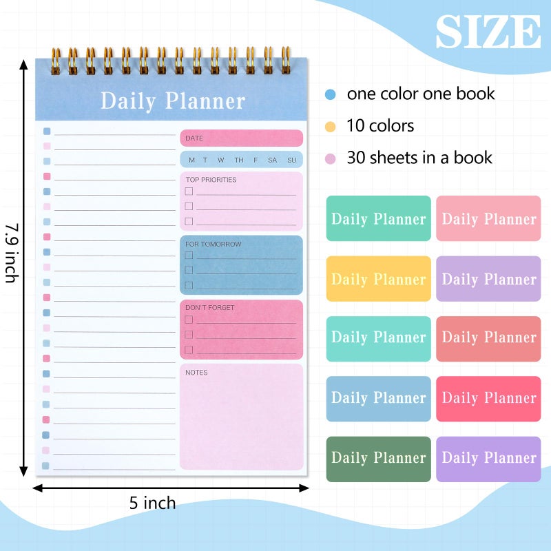LABUK 10 Pack Daily To Do List Notebook 5" x 8" Daily Planner 30 Sheets Spiral to Do List Notebook for Classroom Office Plan Work Schedule Checklist - Image 2