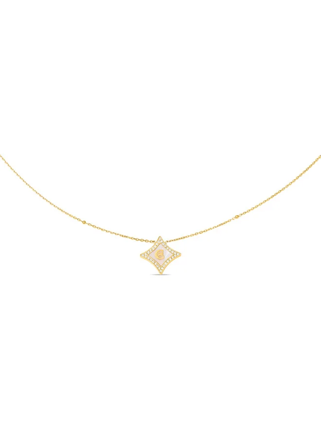CERRUTI 1881 Silvia Gold-Plated Necklace, Diamond-Shaped Mother of Pearl Pendant with Embedded Crystals, Elegant Sparkle for Women