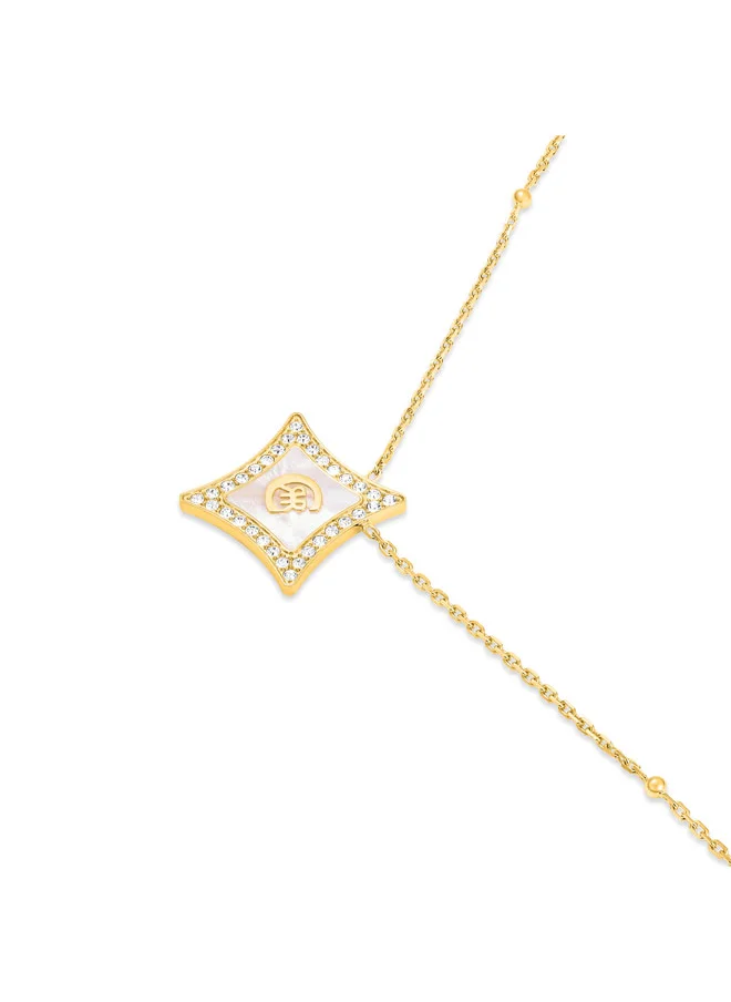 CERRUTI 1881 Silvia Gold-Plated Necklace, Diamond-Shaped Mother of Pearl Pendant with Embedded Crystals, Elegant Sparkle for Women