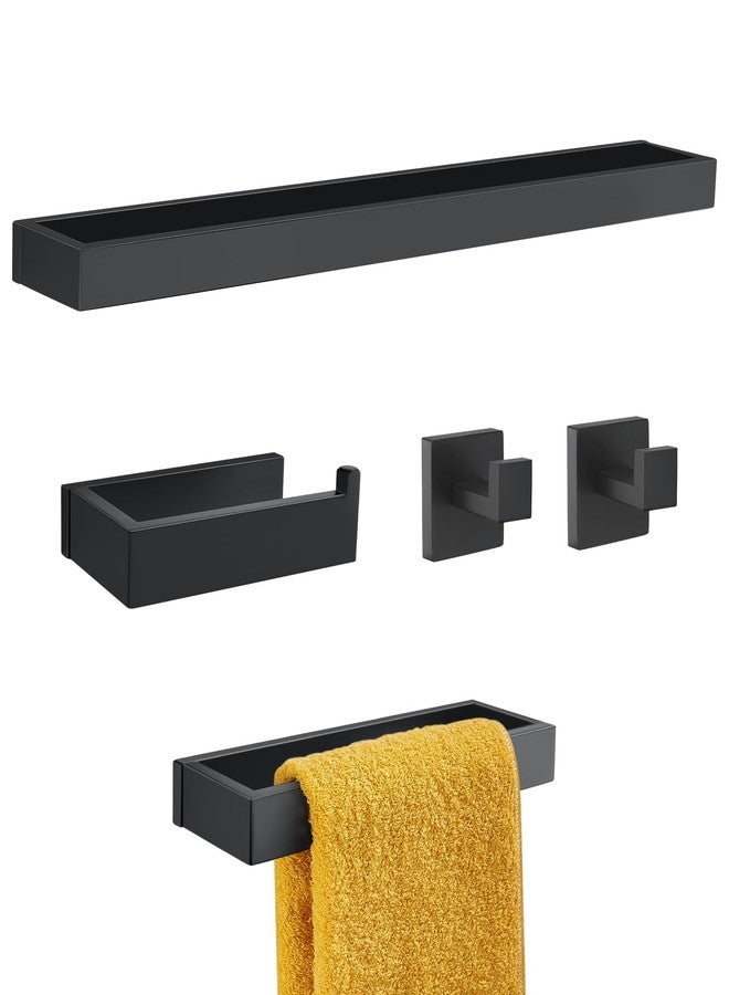 TNOMS طقم حامل مناشف أسود من TNOMS، طقم أدوات حمام مكون من 5 قطع، طقم رف مناشف بطول 23.6 بوصة، طقم حامل مناشف من الفولاذ المقاوم للصدأ، ملحقات حمام مثبتة على الحائط - Image 1