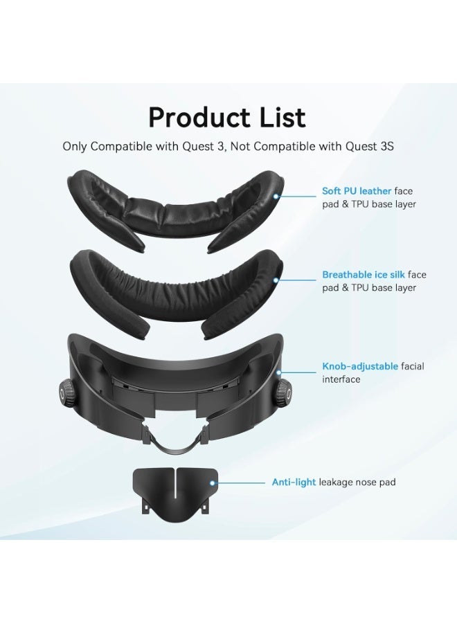 اي ام في ار غطاء الوجه المحدث لميتّا كويست 3، واجهة الوجه متوافقة مع ملحقات ميتّا/أوكولوس كويست 3، مع تعديل بواسطة مقبض، غير متوافق مع ميتّا كويست 3S. - Image 2