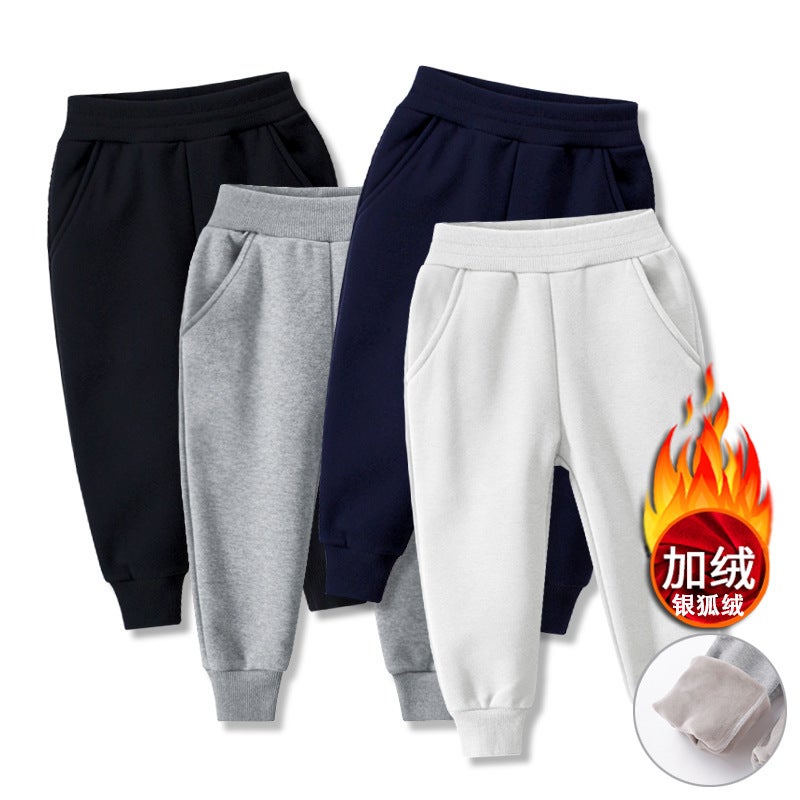 Children'S Cashmere Pants New Children'S Leisure Sports Pants Boys And Girls Silver Fox Cashmere Warm Pants - Image 2
