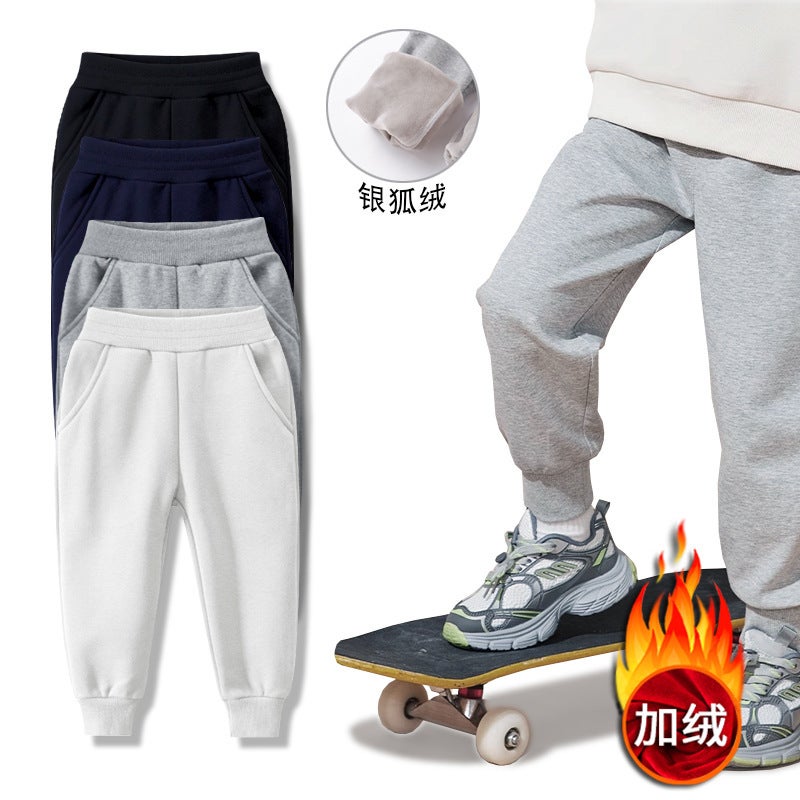 Children'S Cashmere Pants New Children'S Leisure Sports Pants Boys And Girls Silver Fox Cashmere Warm Pants - Image 3