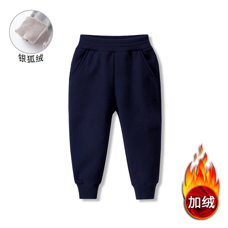 Children'S Cashmere Pants New Children'S Leisure Sports Pants Boys And Girls Silver Fox Cashmere Warm Pants - Image 1