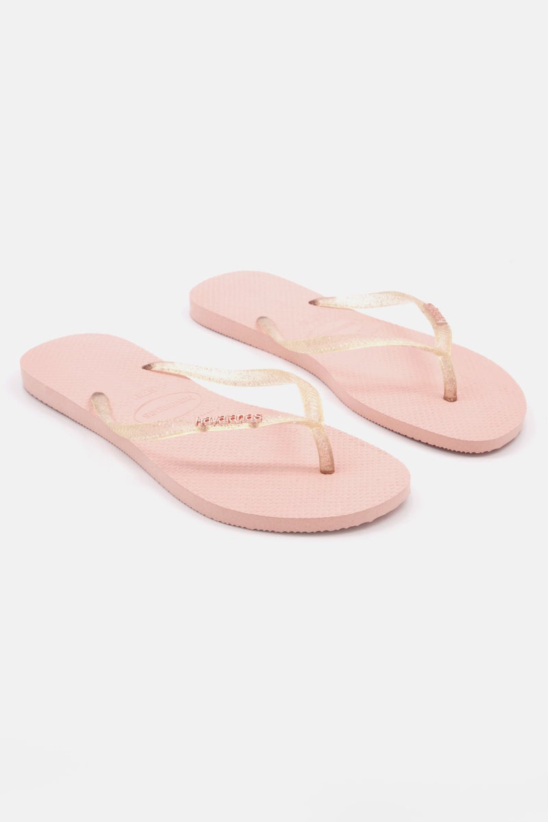 havaianas Women Style 2 Slim Logo Metallic Flip Flops, Pink/Beige  - Image 1
