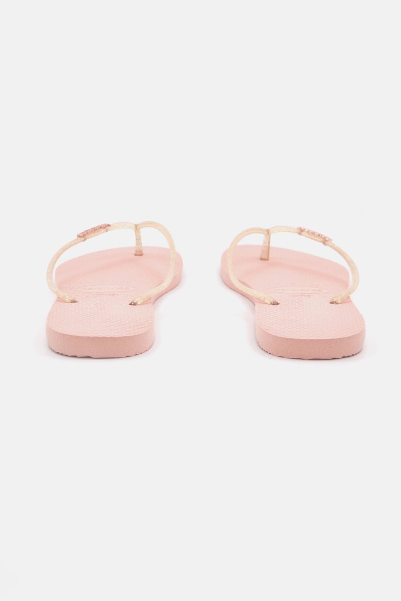 havaianas Women Style 2 Slim Logo Metallic Flip Flops, Pink/Beige  - Image 2