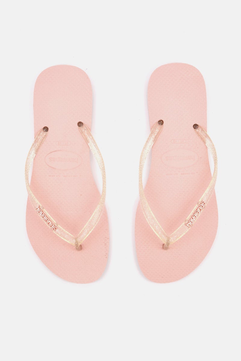 havaianas Women Style 2 Slim Logo Metallic Flip Flops, Pink/Beige  - Image 3