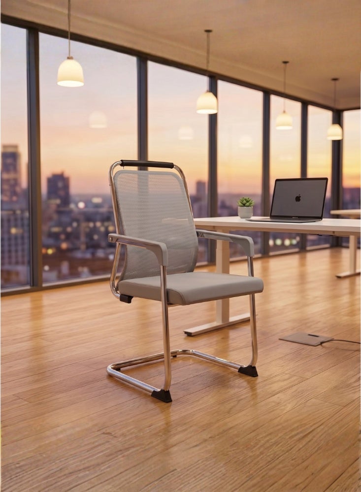 Karnak Tavon Office Visitor Chair | Ergonomic Mesh Chair with Armrest | Comfortable for Home, Conference, Waiting Room & Office Furniture (Grey) - Image 1