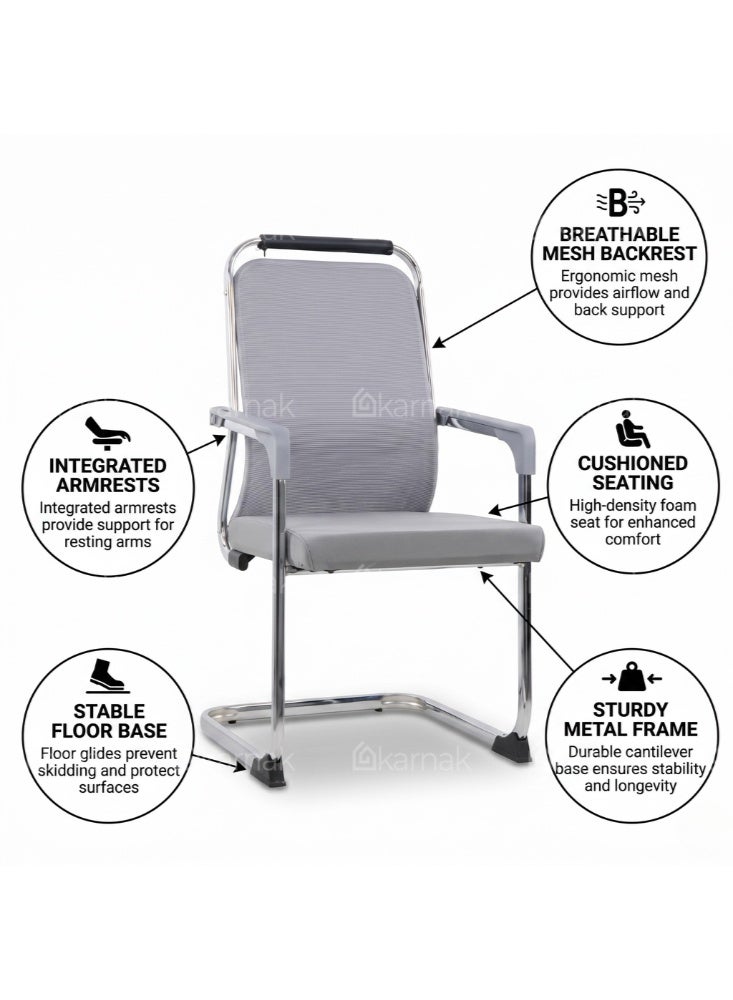 Karnak Tavon Office Visitor Chair | Ergonomic Mesh Chair with Armrest | Comfortable for Home, Conference, Waiting Room & Office Furniture (Grey) - Image 3