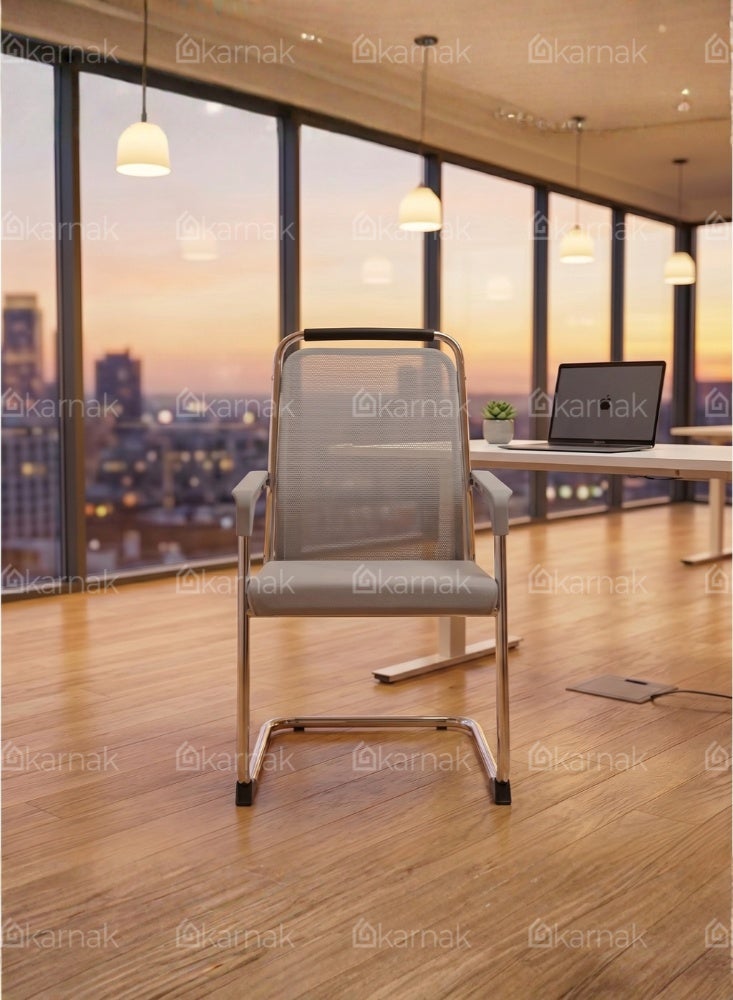 Karnak Tavon Office Visitor Chair | Ergonomic Mesh Chair with Armrest | Comfortable for Home, Conference, Waiting Room & Office Furniture (Grey) - Image 4