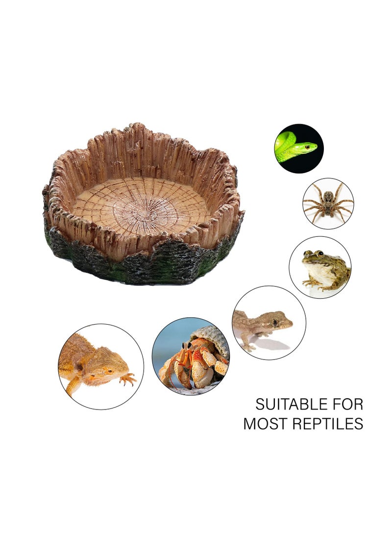Reptile Feeder, Reptile Water Dish Food Bowls, Artificial Tree Trunk Reptile Tank Decor Bowl, for Leopard Gecko Lizard Spider Scorpion, Amphibian Feeding Bowl Decor (2PCS) - Image 2