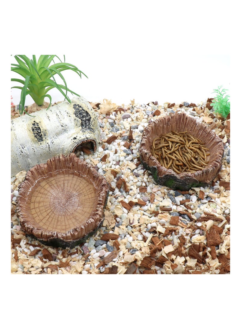 Reptile Feeder, Reptile Water Dish Food Bowls, Artificial Tree Trunk Reptile Tank Decor Bowl, for Leopard Gecko Lizard Spider Scorpion, Amphibian Feeding Bowl Decor (2PCS) - Image 4