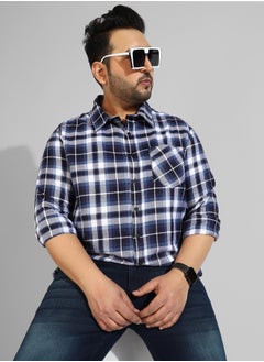 Instafab Plus Men's Navy Blue Checkered Regular Fit Casual Shirt  - Image 1