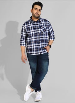 Instafab Plus Men's Navy Blue Checkered Regular Fit Casual Shirt  - Image 5