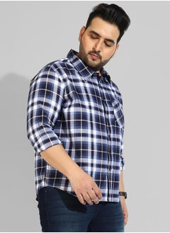 Instafab Plus Men's Navy Blue Checkered Regular Fit Casual Shirt  - Image 3