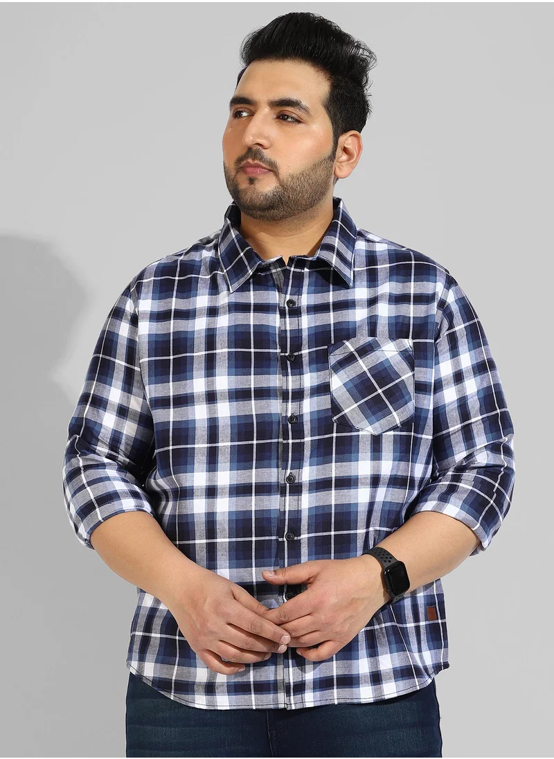 Instafab Plus Men's Navy Blue Checkered Regular Fit Casual Shirt