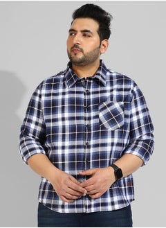 Instafab Plus Men's Navy Blue Checkered Regular Fit Casual Shirt  - Image 2