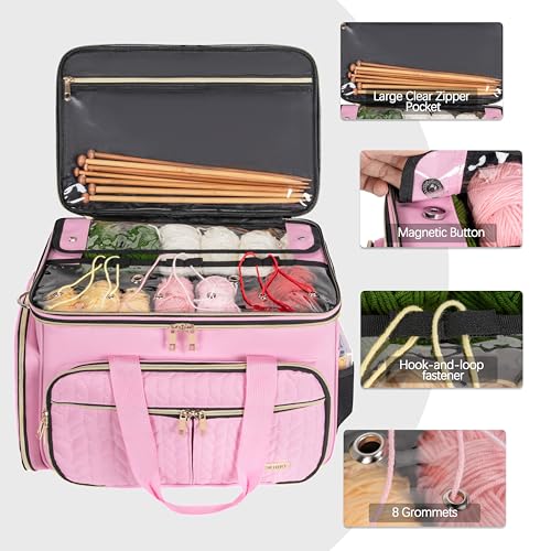 TORIBIO Large Knitting Bag Yarn Storage Organizer,Portable Crochet Tote Bag,Yarn Bags for Crocheting On The Go for Knitting Needles, Crochet Hooks, Knitting Accessories, Unfinished Project - Image 4