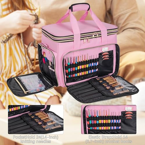 TORIBIO Large Knitting Bag Yarn Storage Organizer,Portable Crochet Tote Bag,Yarn Bags for Crocheting On The Go for Knitting Needles, Crochet Hooks, Knitting Accessories, Unfinished Project - Image 5