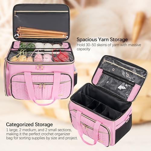 TORIBIO Large Knitting Bag Yarn Storage Organizer,Portable Crochet Tote Bag,Yarn Bags for Crocheting On The Go for Knitting Needles, Crochet Hooks, Knitting Accessories, Unfinished Project - Image 3