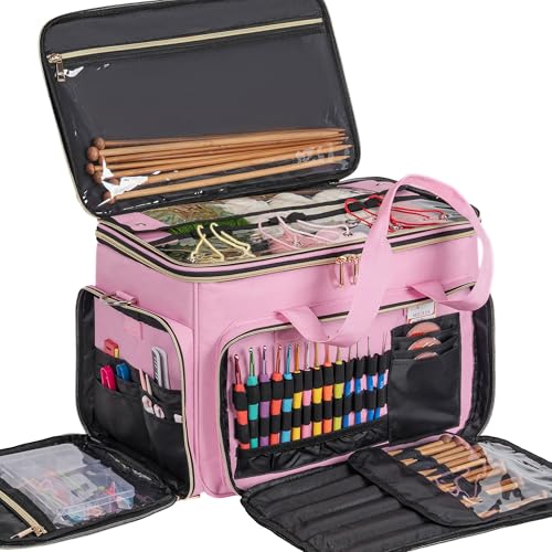 TORIBIO Large Knitting Bag Yarn Storage Organizer,Portable Crochet Tote Bag,Yarn Bags for Crocheting On The Go for Knitting Needles, Crochet Hooks, Knitting Accessories, Unfinished Project - Image 1