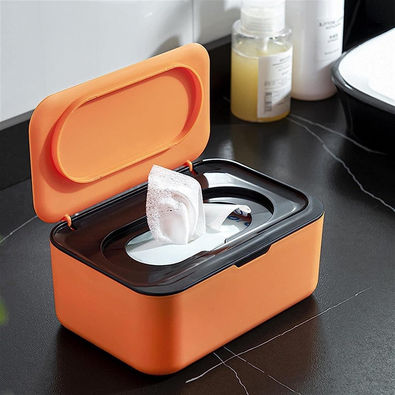 HEBEZON Tissue Box Holder Wipes Dispenser, Dustproof Tissue Storage Box Case Wet Wipes Dispenser Holder with Lid for Home Office Desk (Orange with Black) - Image 3