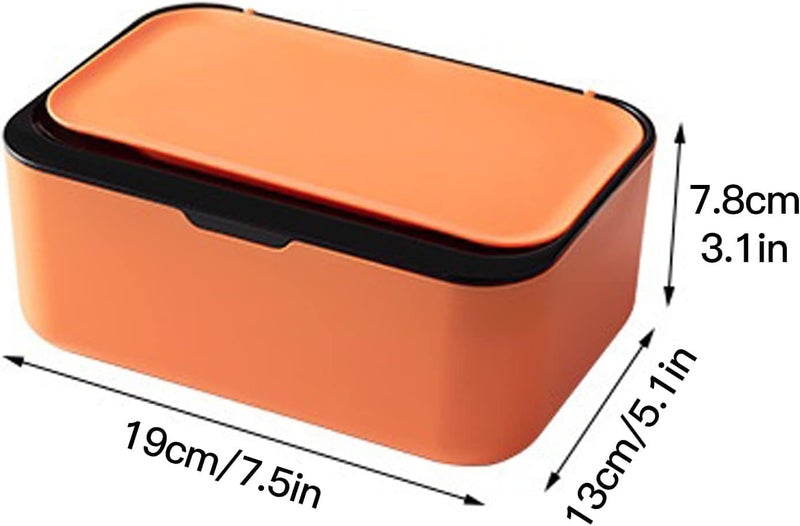 HEBEZON Tissue Box Holder Wipes Dispenser, Dustproof Tissue Storage Box Case Wet Wipes Dispenser Holder with Lid for Home Office Desk (Orange with Black) - Image 2
