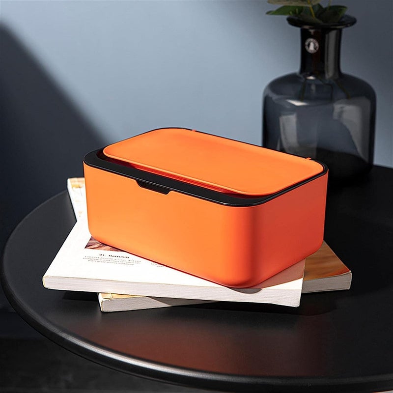 HEBEZON Tissue Box Holder Wipes Dispenser, Dustproof Tissue Storage Box Case Wet Wipes Dispenser Holder with Lid for Home Office Desk (Orange with Black) - Image 1