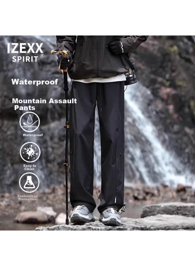 Izexx Men's Spring And Summer Functional Assault Casual Pants Windproof And Waterproof Loose Straight Workwear Trousers Iz36 Black 2XL - Image 1