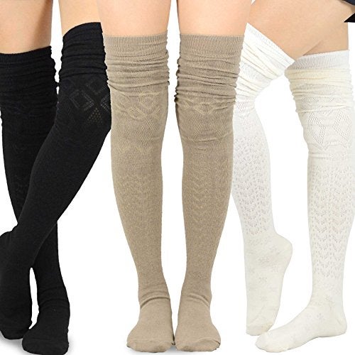 TeeHee Socks Teehee Women's Fashion Extra Long Cotton Thigh High Boot Socks 3 Pair (Pointelle) - Image 3