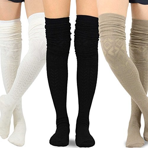 TeeHee Socks Teehee Women's Fashion Extra Long Cotton Thigh High Boot Socks 3 Pair (Pointelle) - Image 2
