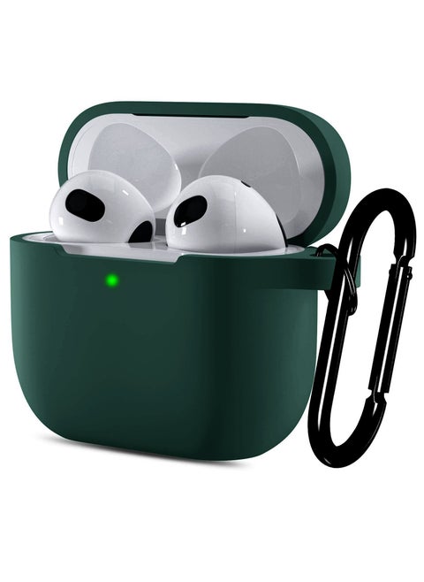 AirPods 3 Case Cover with Keychain Full Body Protective Shockproof Cute Soft Silicone Compatible with Airpods 3rd Generation Case for Women Men Front LED Visible Green