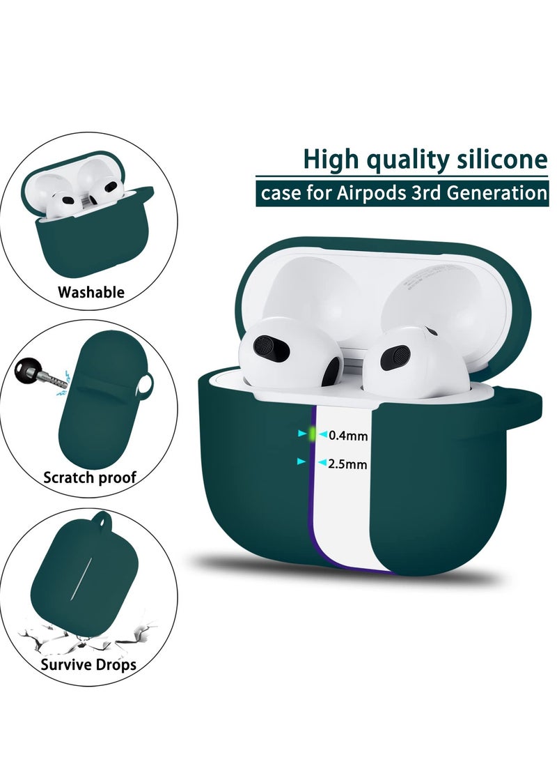 Generic - AirPods 3 Case Cover with Keychain Full Body Protective Shockproof Cute Soft Silicone Compatible with Airpods 3rd Generation Case for Women Men Front LED Visible Green - Image 1
