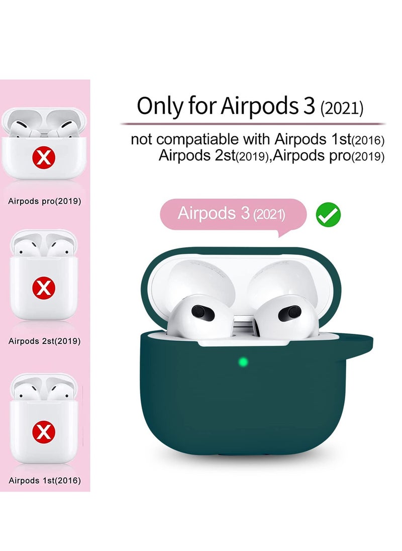 Generic - AirPods 3 Case Cover with Keychain Full Body Protective Shockproof Cute Soft Silicone Compatible with Airpods 3rd Generation Case for Women Men Front LED Visible Green - Image 1