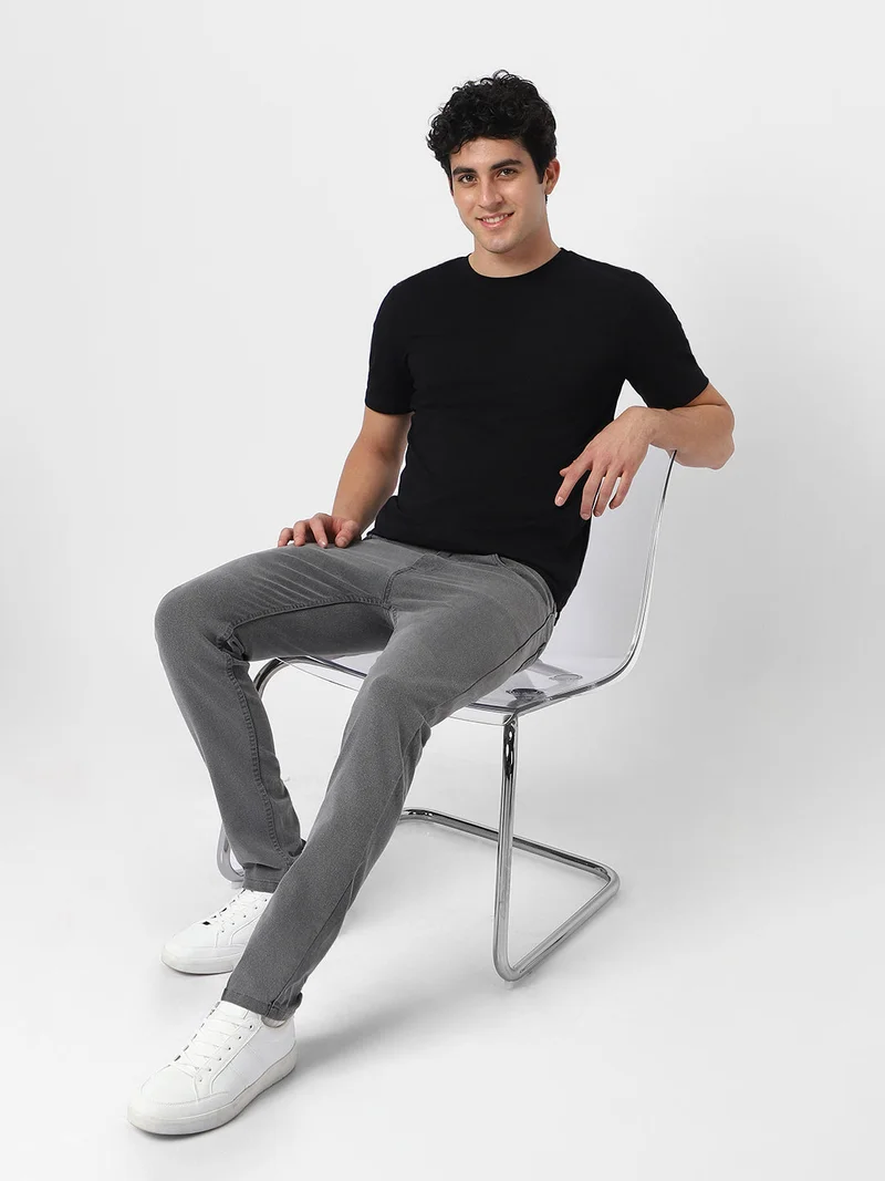 Urbano Fashion  Urbano Fashion Men's Light Grey Regular Fit Washed Jeans Stretchable  | Best Price UAE