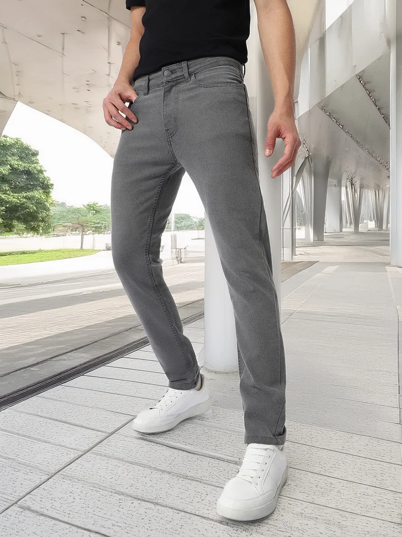 Urbano Fashion Men's Light Grey Regular Fit Washed Jeans Stretchable