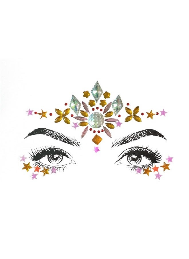 SHINEYES 6 Pcs Music Festival Face Jewels, Rhinestone Rave Face Gems Glitter,Crystal Birthday Party Festival Face Sticker, Eyes Face Body Temporary Tattoos for Festival Party - Image 2