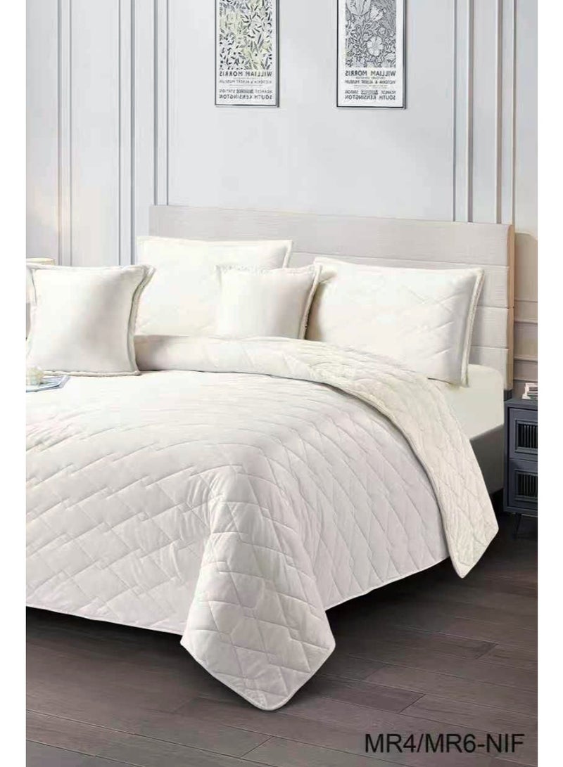 ميرال مفرش شتوي نفر ونص مخمل مضغوط سادة بوجه فرو – طقم 4 قطع (لحاف 160×210 + شرشف مغاط 120×200 + غطاء مخدة 45×70 + مخدة ديكورية 45×45) - Image 3