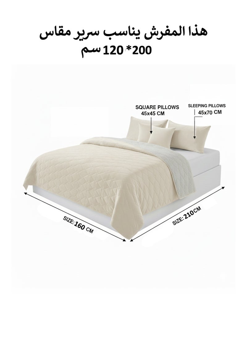 ميرال مفرش شتوي نفر ونص مخمل مضغوط سادة بوجه فرو – طقم 4 قطع (لحاف 160×210 + شرشف مغاط 120×200 + غطاء مخدة 45×70 + مخدة ديكورية 45×45) - Image 5