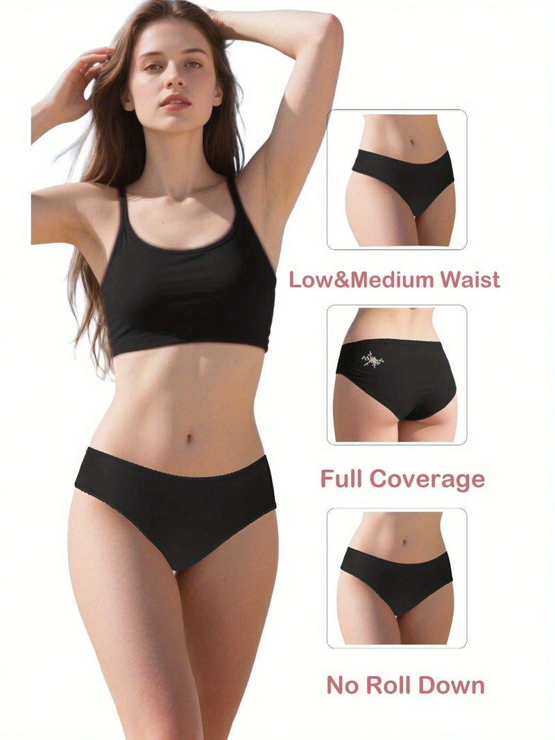 Omichic Women's 6 Pack Underwear Cotton Hipster Panties Low Rise Briefs Soft Strench Breathable Ladies Bikini Underwear - Image 2