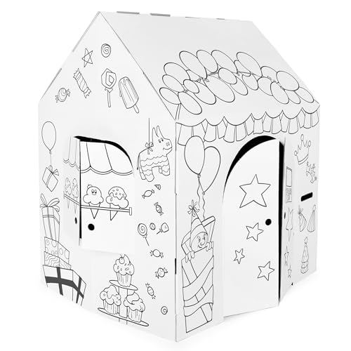 Easy Playhouse Birthday Kids Art Craft for Indoor Outdoor Fun Color Draw Doodle Decorate Personalize The Cardboard Fort 32 X 26 5 X 40 5 Age 3 - Image 1