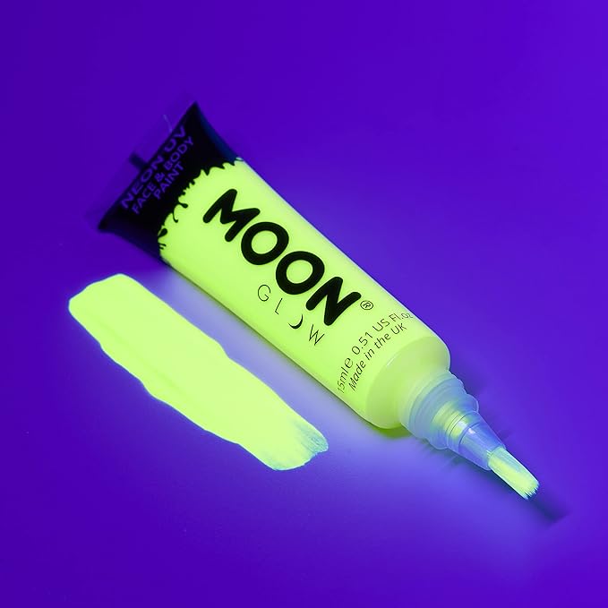 Moon Glow Neon UV Face Body Paint with Brush Applicator by Moon Glow 15ml Intense Pink