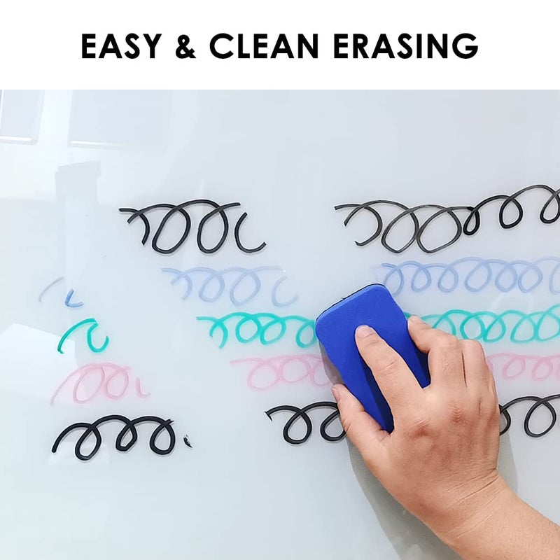 DEVELOP Magnetic Glass Dry Erase Board, 24 x 18 Inches (60 x 45 cm), Small Tempered Glass Whiteboard for Wall, Frameless Writing Whiteboards with Marker Tray, 4 Markers, 2 Magnets, 1 Eraser - Image 4