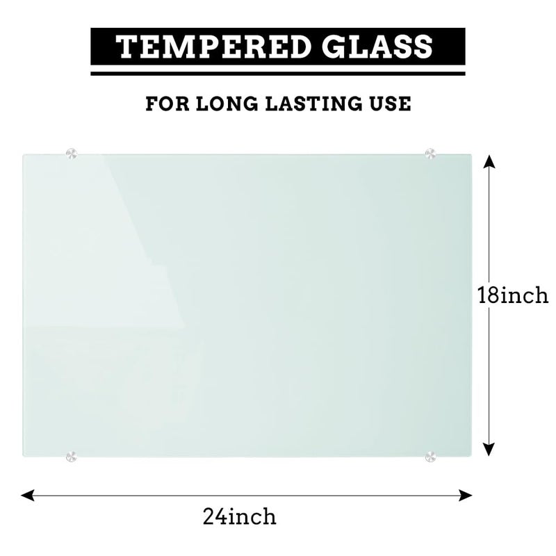 DEVELOP Magnetic Glass Dry Erase Board, 24 x 18 Inches (60 x 45 cm), Small Tempered Glass Whiteboard for Wall, Frameless Writing Whiteboards with Marker Tray, 4 Markers, 2 Magnets, 1 Eraser - Image 2