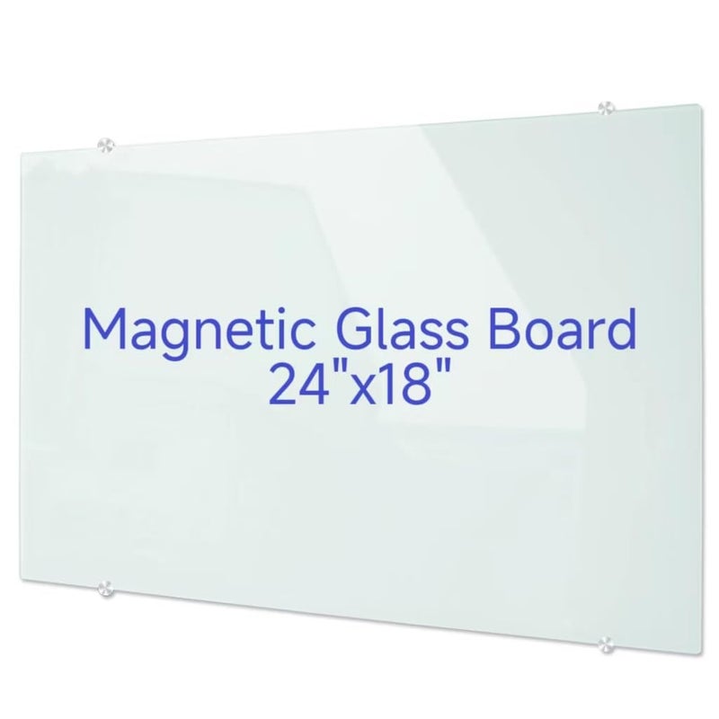DEVELOP Magnetic Glass Dry Erase Board, 24 x 18 Inches (60 x 45 cm), Small Tempered Glass Whiteboard for Wall, Frameless Writing Whiteboards with Marker Tray, 4 Markers, 2 Magnets, 1 Eraser - Image 1