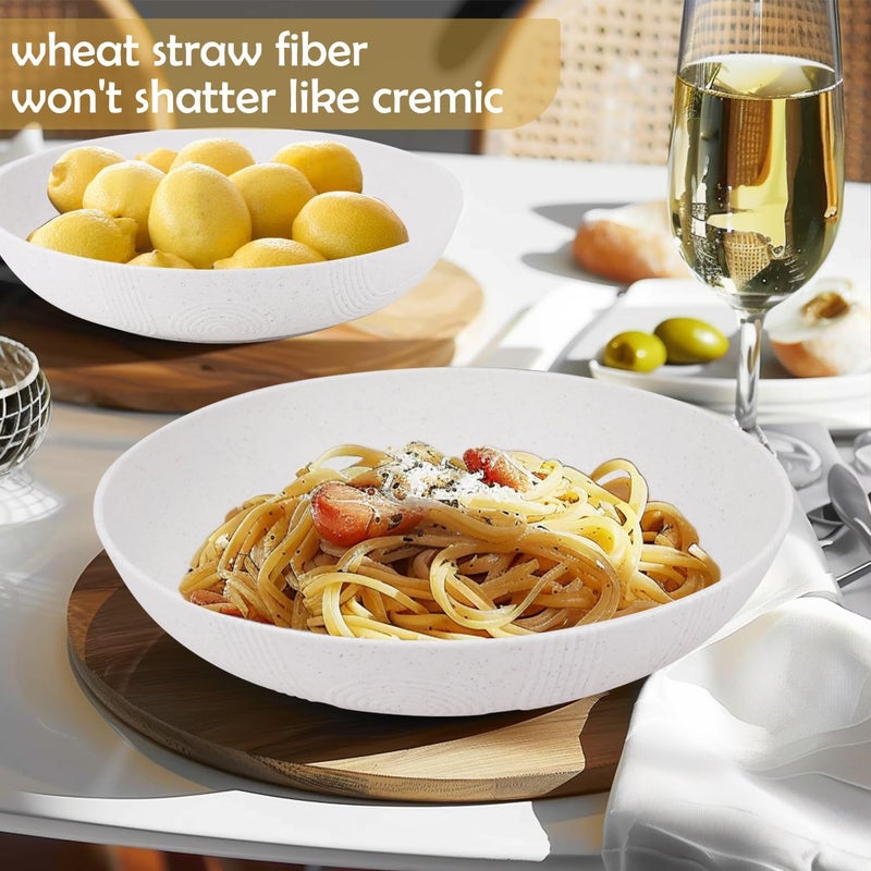 Wrova Salad Bowls 10inch Serving Bowls 65oz Large Salad Bowls Wheat Straw Bowls Set of 2 Wide and Shallow Plastic Salad Bowls for Kitchen Microwave  Dishwasher SafeWhite - Image 4
